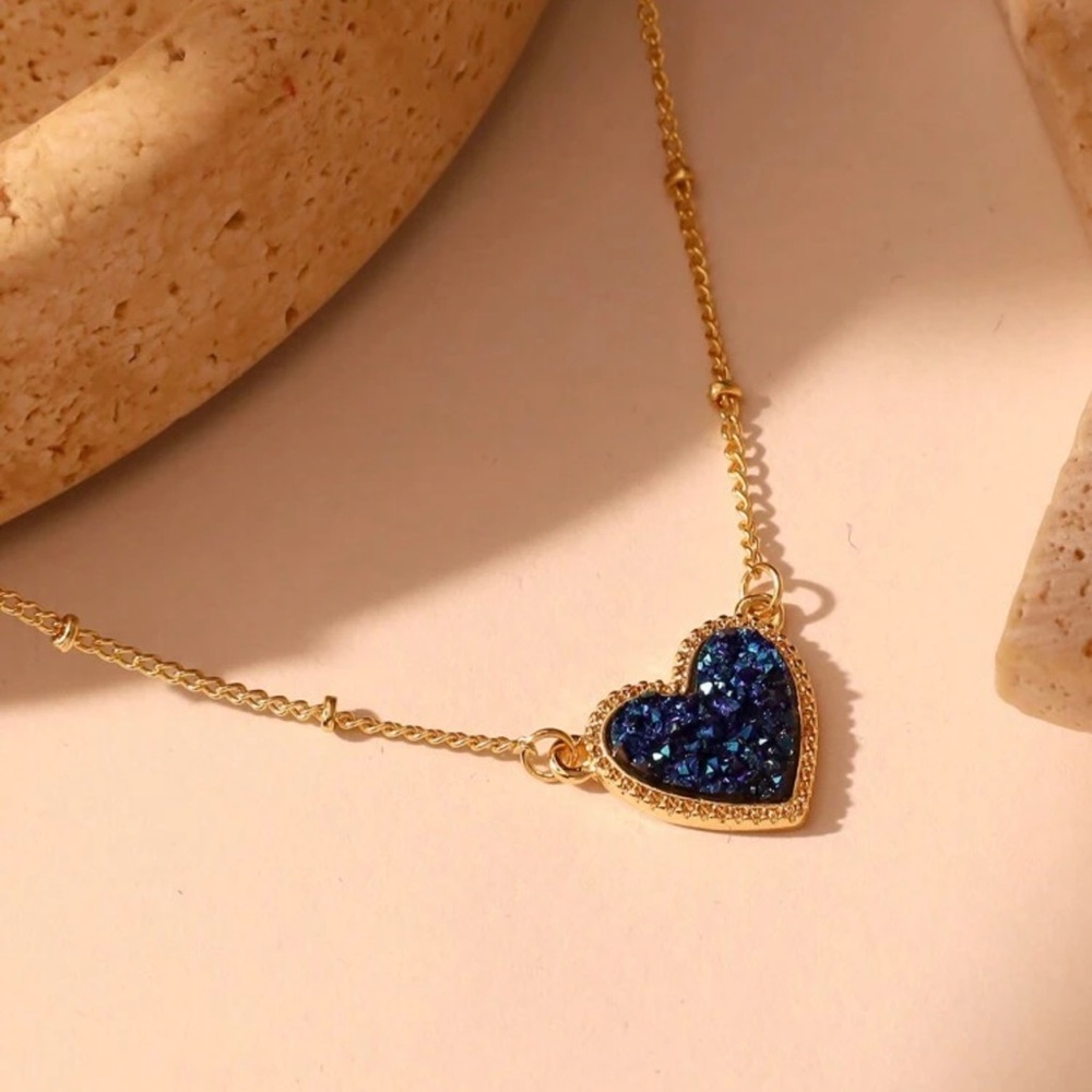 Gold and Blue Heart Pendant Necklace, Gold and Blue Heart Necklace